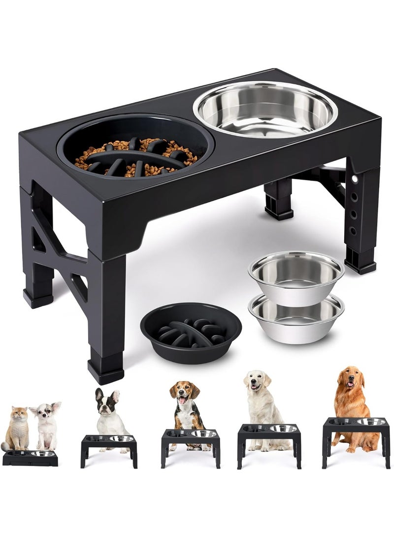 Bukela Elevated Dog Bowls, 5 Adjustable Heights Stand, 2 Stainless Steel Bowls & 1 Slow Feeder, 3.2" to 12.2" for Small to Large Dogs - Image 1